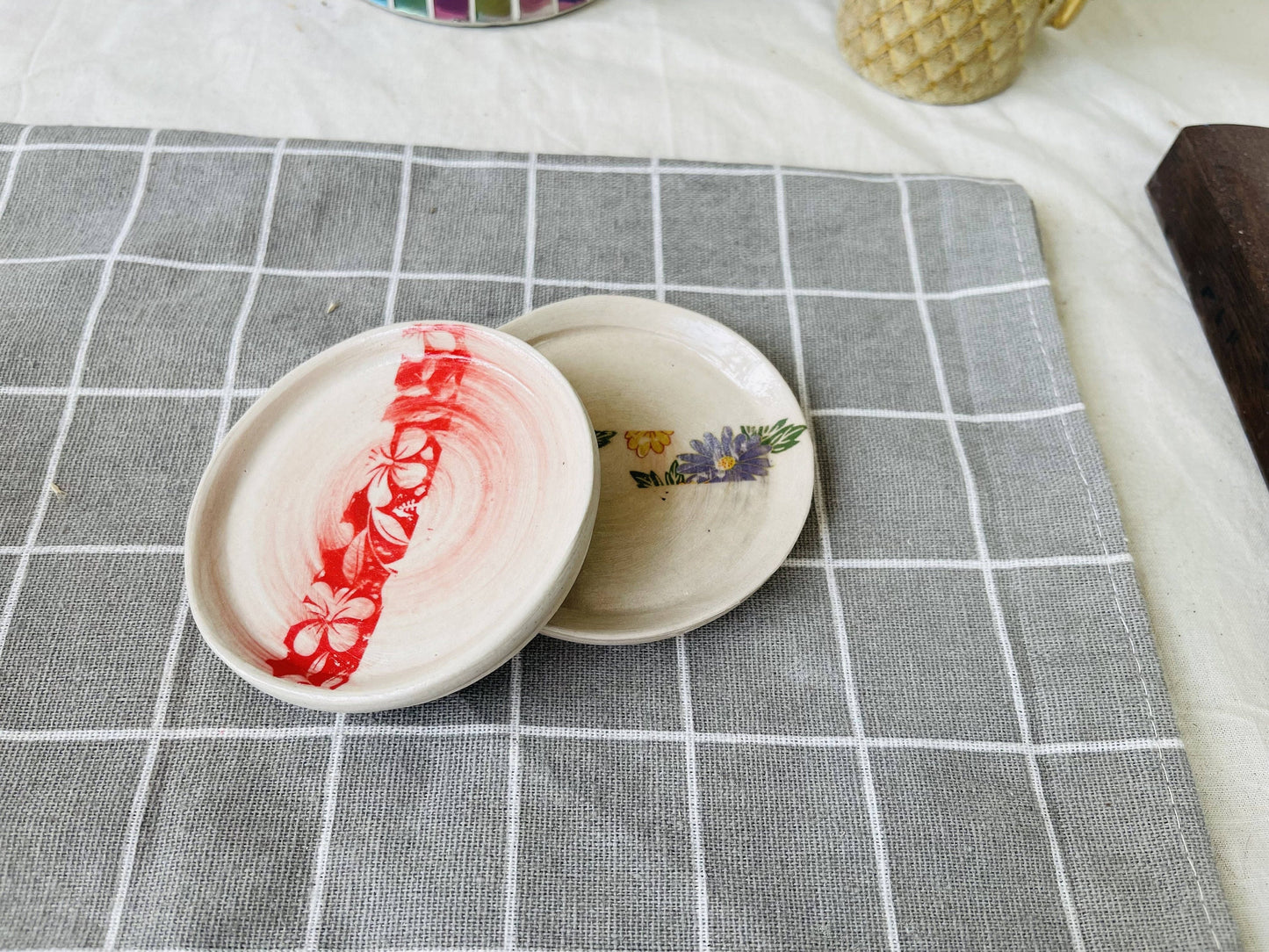 Retro Ceramic Flower Teacup Mat, Personalized Coffee Coaster, Cup Of Coffee Drink Mat