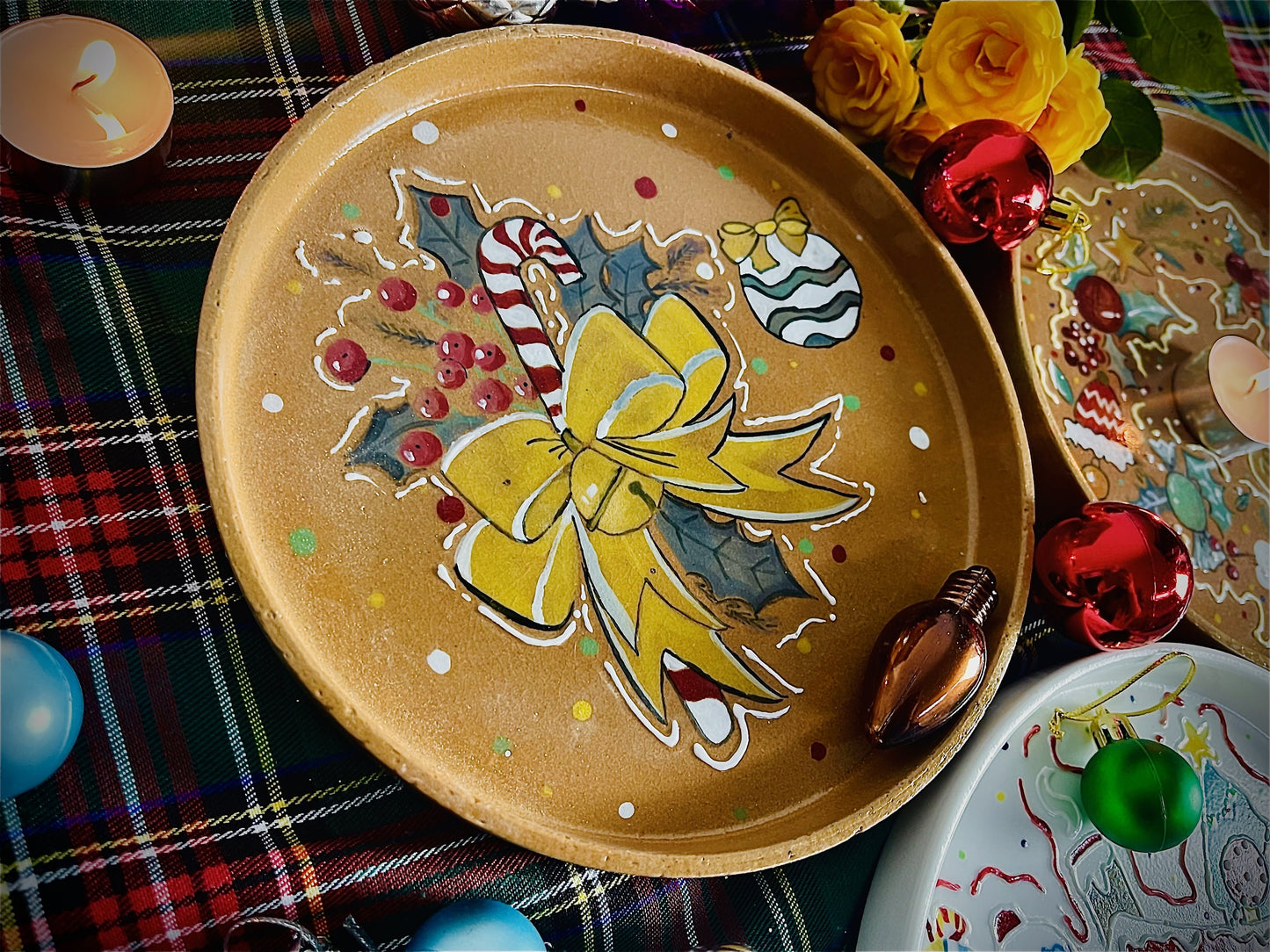 Handpainted Ceramic Dinner Plate, Handmade Personalized Pottery Dinnerware, Serving Platter