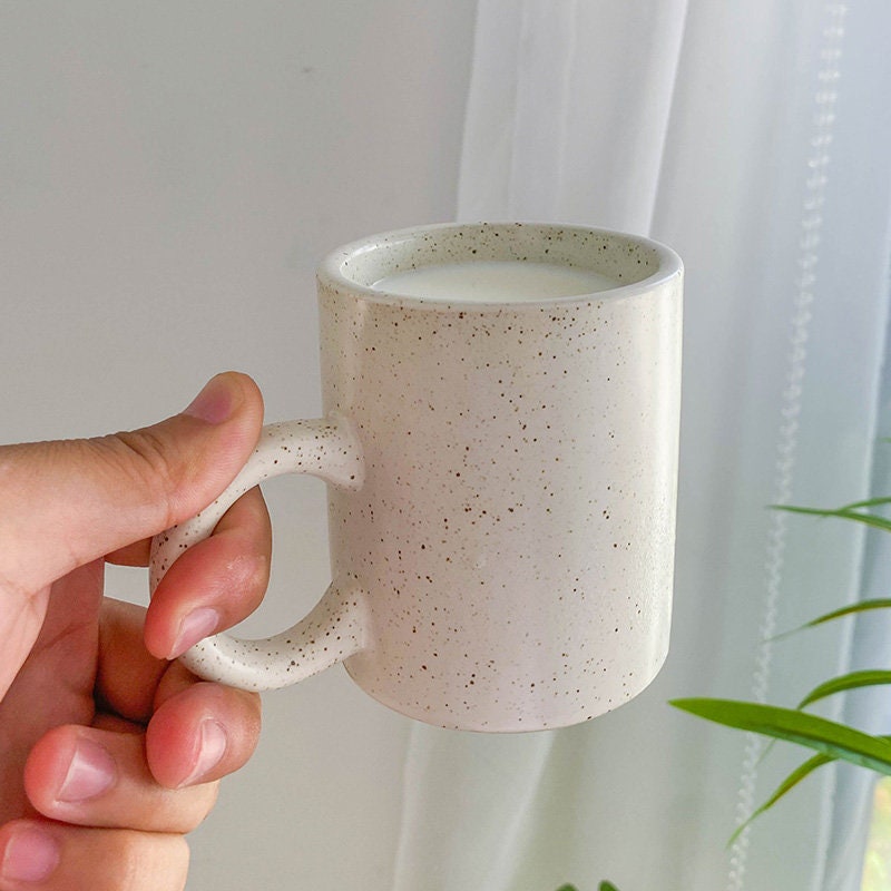 Ceramic Coffee Mug Handmade, Beige Personalized Pottery Mug