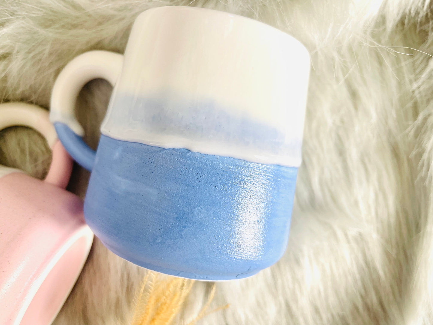 Handmade Ceramic Coffee Mug With Name, Pink and Blue Personalized Pottery Mug