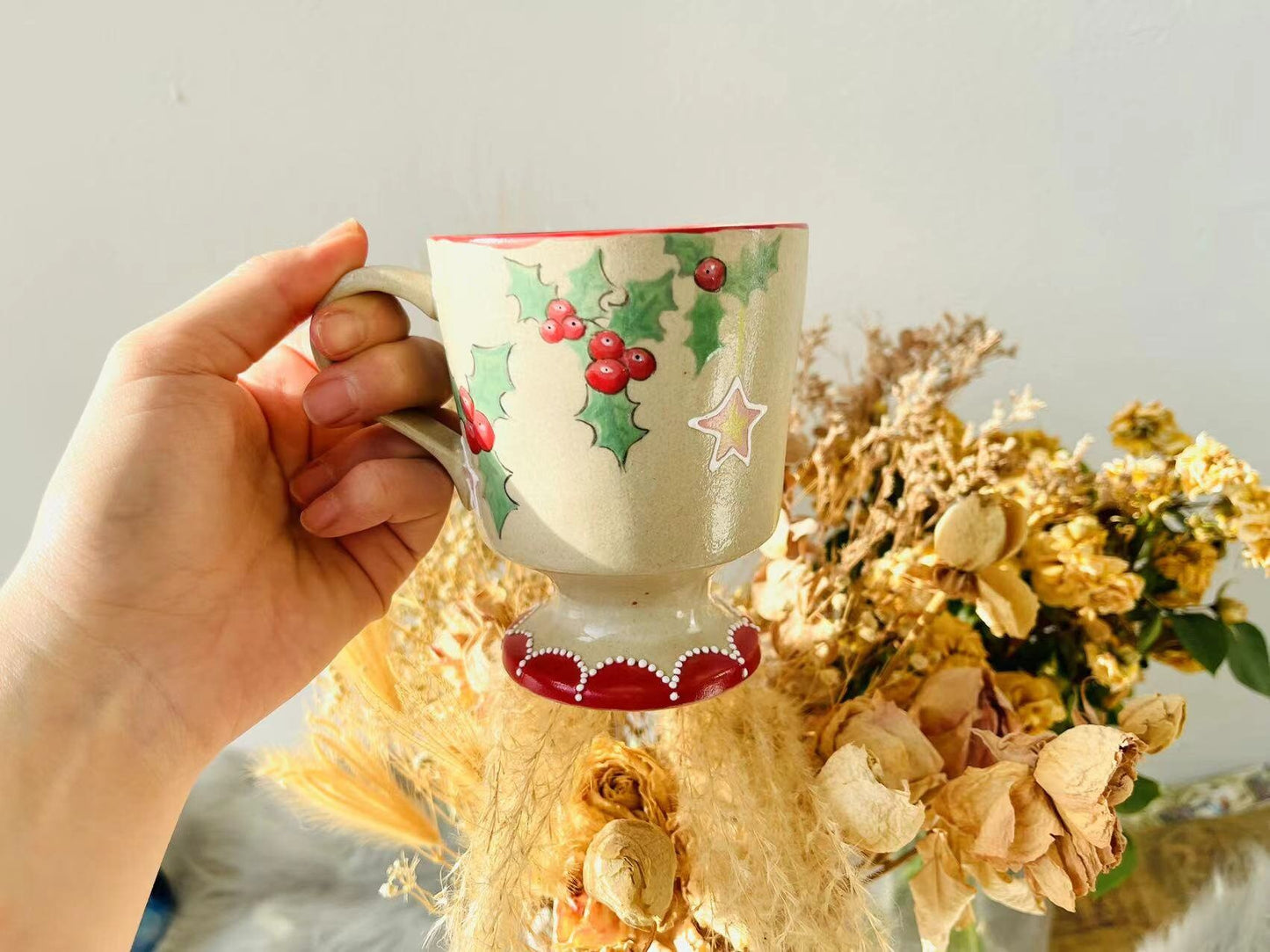 Christmas Ceramic Coffee Mug, Handmade Personalized Pottery Mug