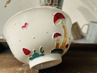 Hand-painted Mushroom Ceramic Bowl, Handmade Personalized Pottery Serving Bowl