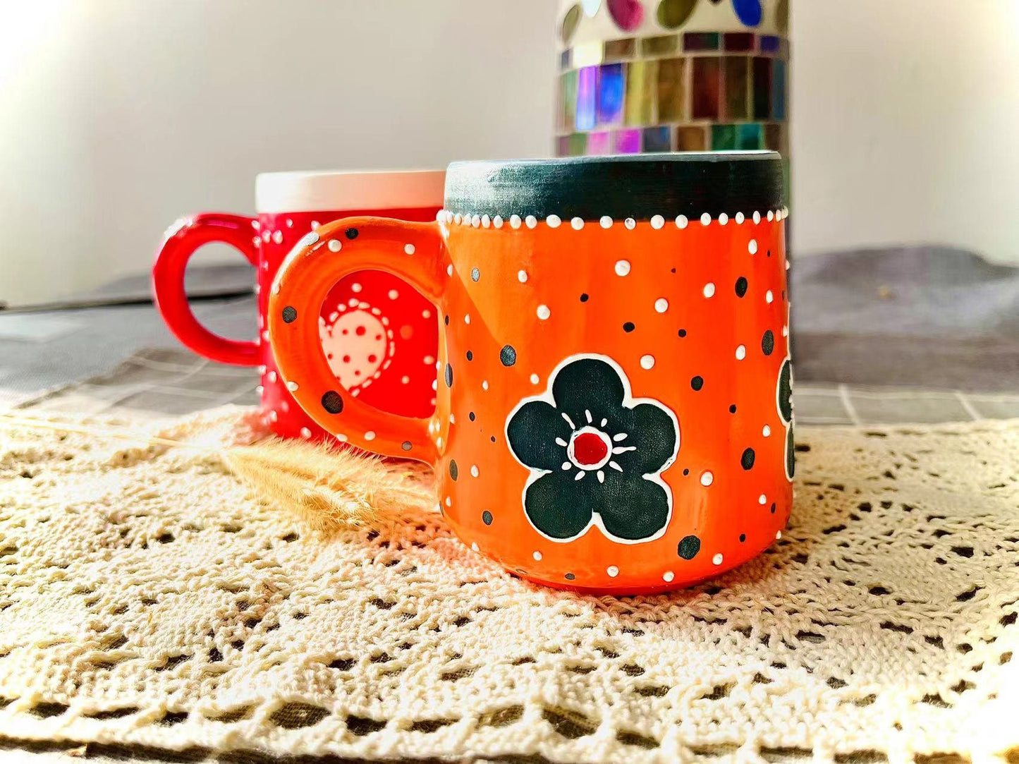 Cute Hand-painted Ceramic Coffee Mug, Handmade Personalized Pottery Mug