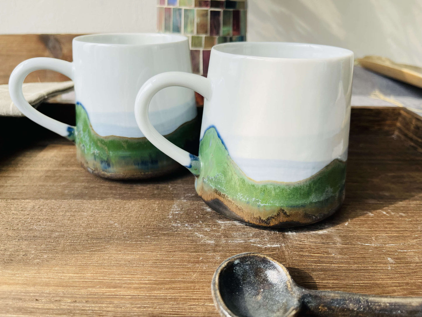 Landscape Ceramic Coffee Mug, Handmade Personalized Pottery Mug