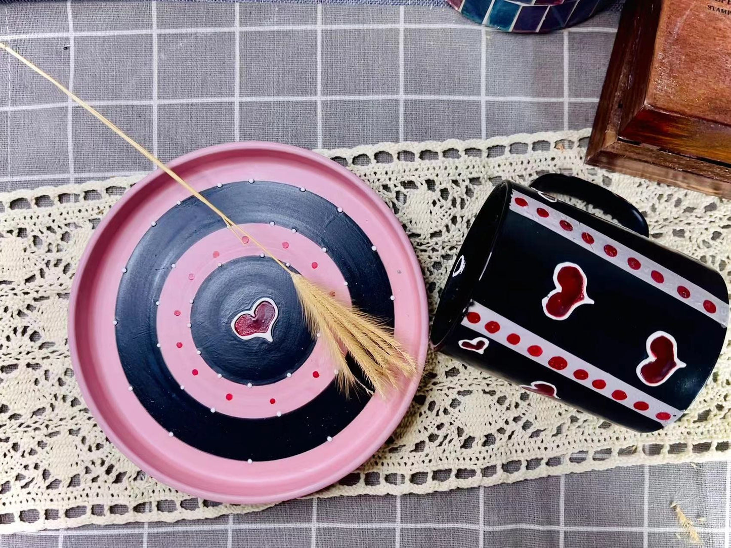 Hand Painted Heart Ceramic Dinner Plate, Handmade Personalized Pottery Dinnerware