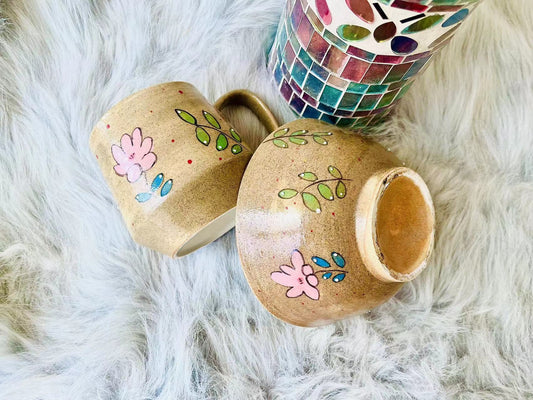 Hand-Painted Coarse Pottery Ceramic Mugs And Bowls With Charming Floral Designs