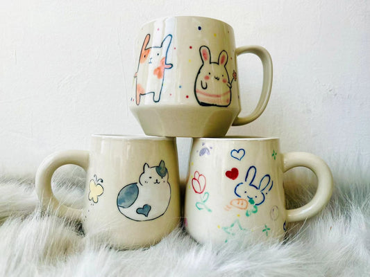 Personalized Hand-Painted Cartoon Animal Ceramic Mug, Cute Animal Coffee Mug For Pet Lovers