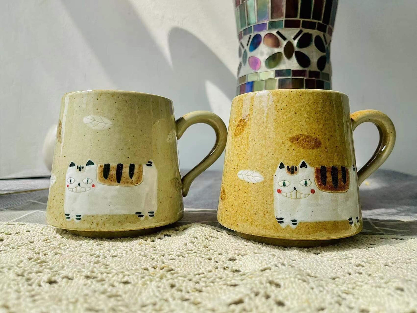 Cute Ceramic Mug With Hand-Painted Cat, Personalized Handmade Kitten Portrait Mug