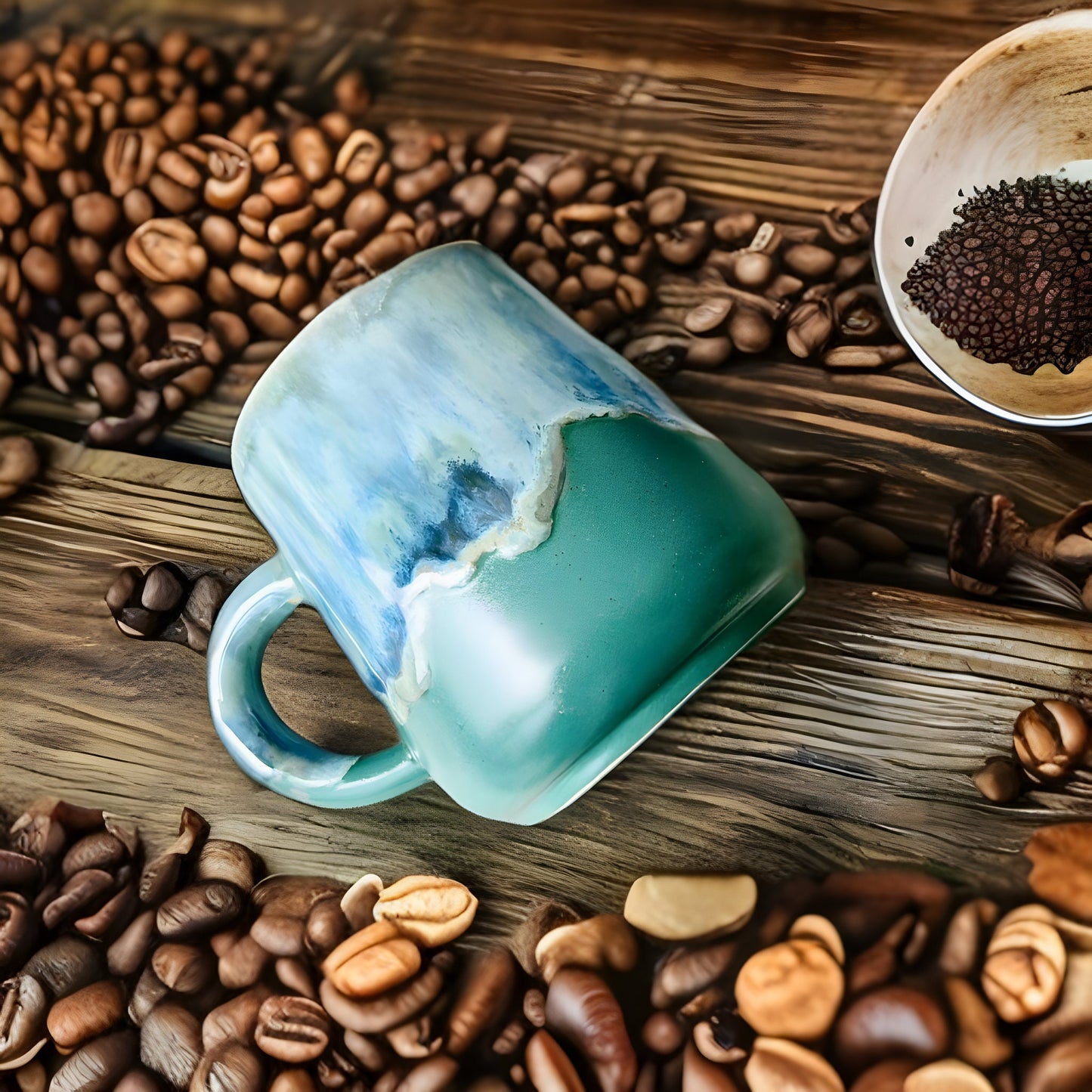 Ceramic Coffee Mug Handmade, Blue And Green Personalized Pottery Mug