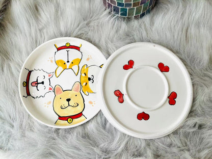 Personalized Hand-Painted Cartoon Cats and Dogs Plates, Handmade Pottery Dinnerware
