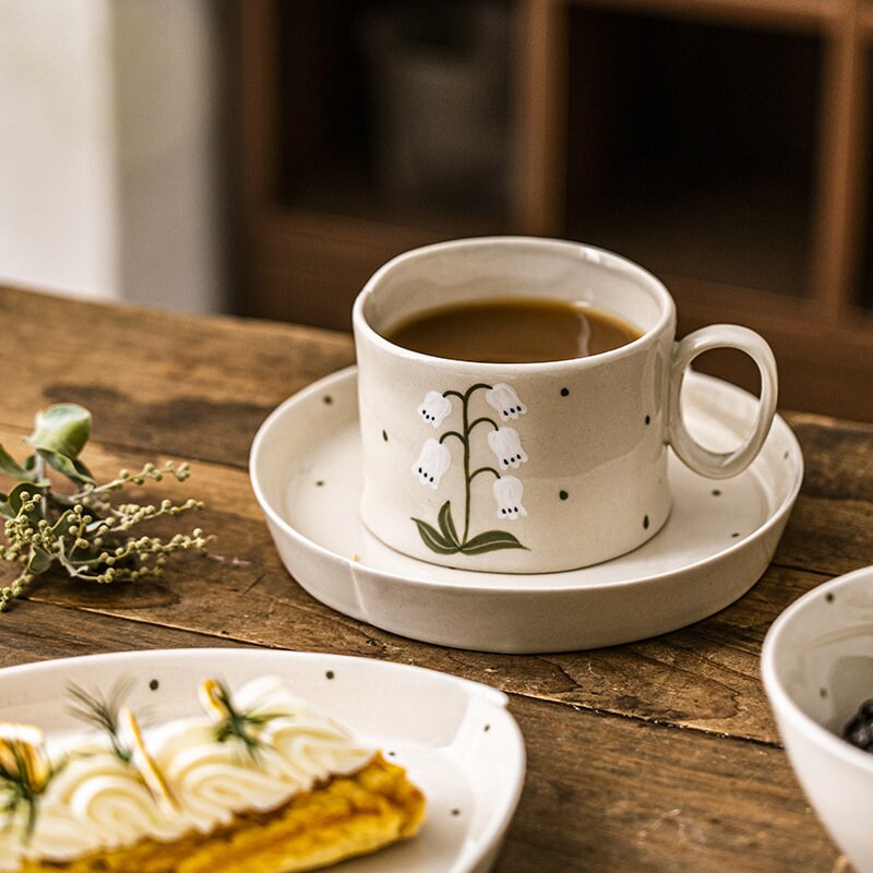 Lily of the Valley Ceramic Salad Plate, Handmade Personalized Pottery Dinnerware