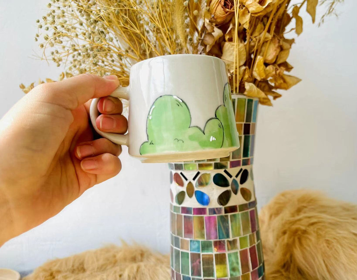 Adorable Plants Designs Hand-painted Ceramic Mug, Personalized Handmade Ceramic Cup