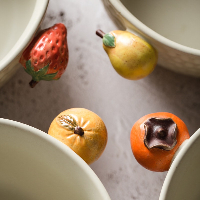 Handmade Pottery Serving Bowl with Fruit-Shaped Handle, Personalized Rustic Dinnerware